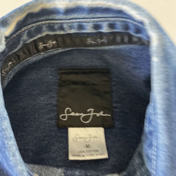 VINTAGE Sean‎ John Denim Jean Shirt Mens Medium Hip Hop Y2K Button Up Streetwear - Picture 3 of 12